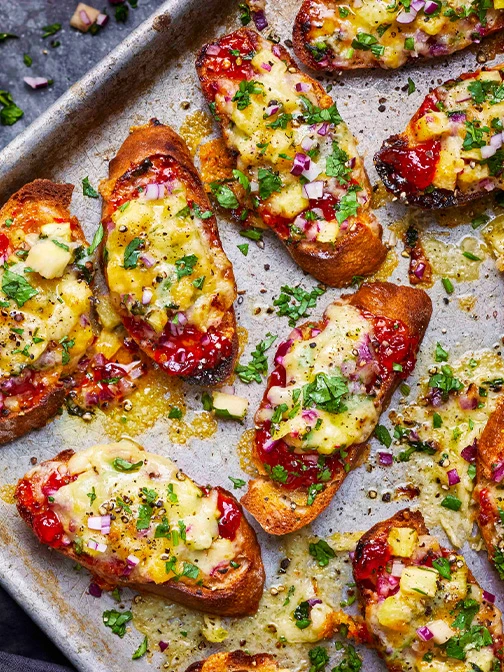 chilli jam, cheese and pineapple toasts