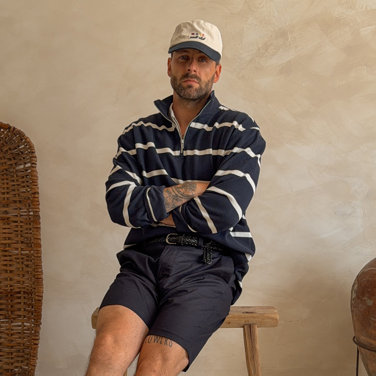 Man wearing striped t-shirt