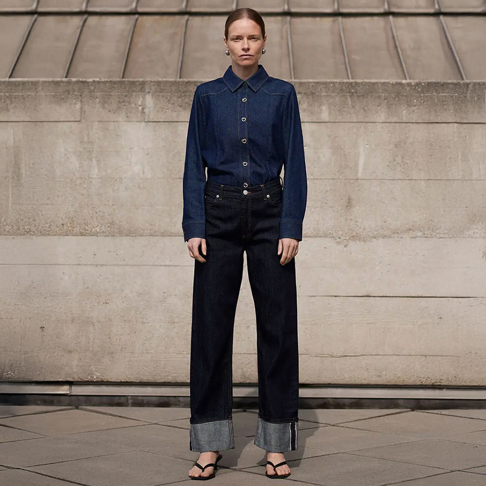 Woman wearing denim Whistles outfit