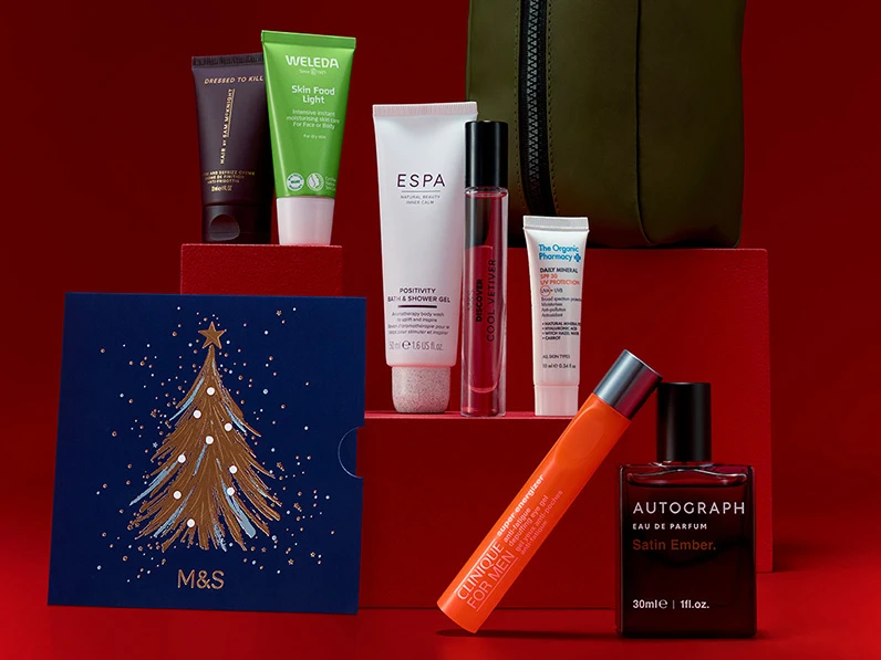 Gifing image with a collection of beauty and wellness M&S products and a gift card.