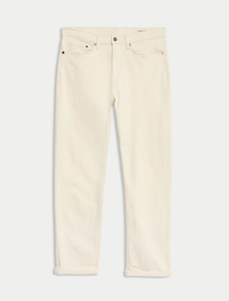 Ecru straight-fit jeans with stretch