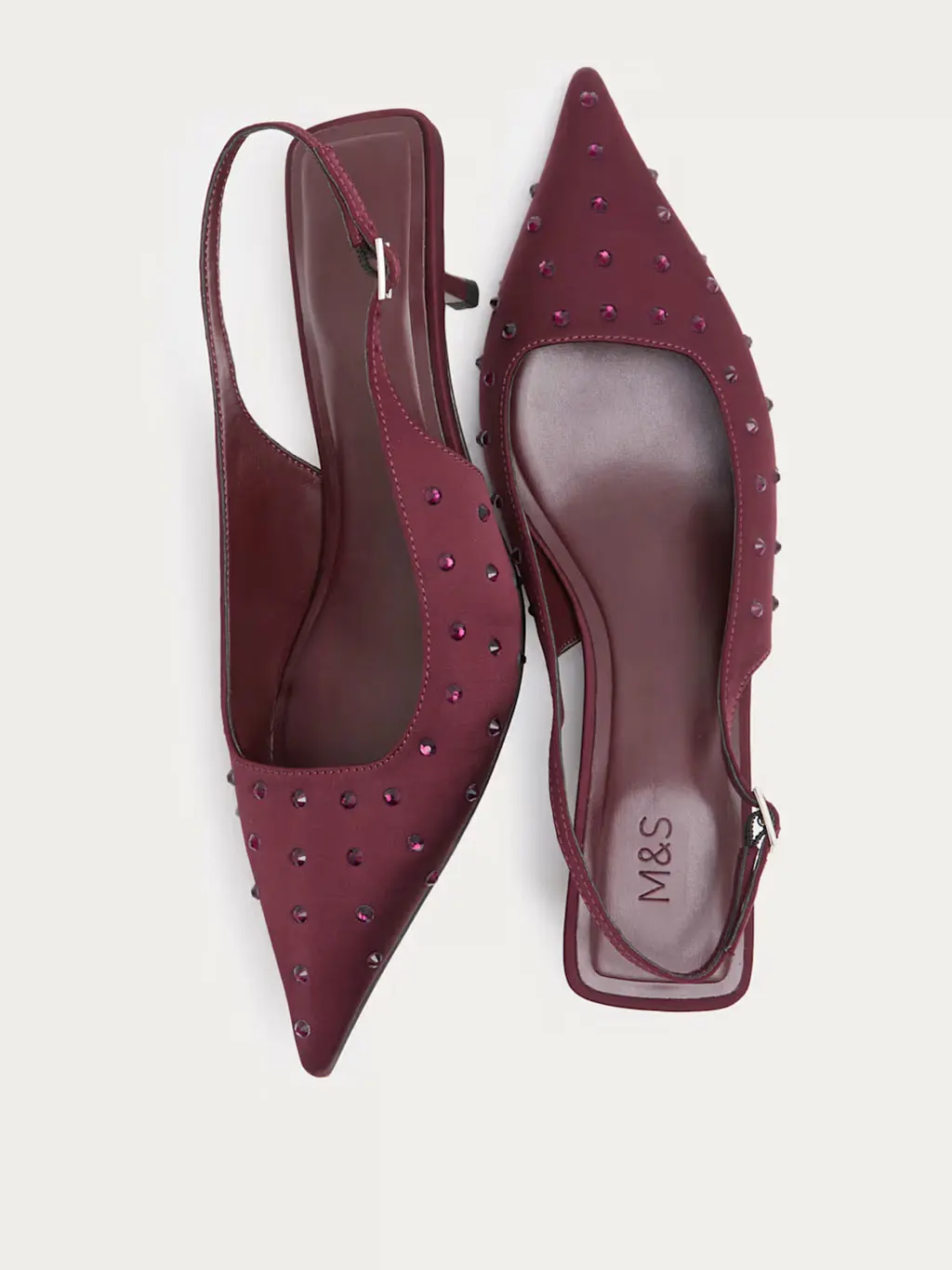 Burgundy studded kitten heels