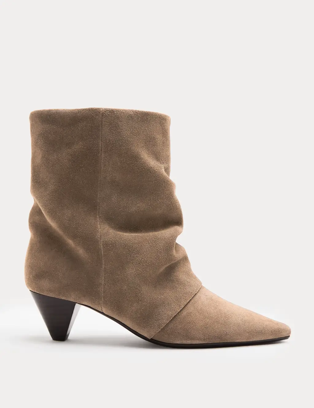 Suede Slouchy Cone Heel Pointed Ankle Boots