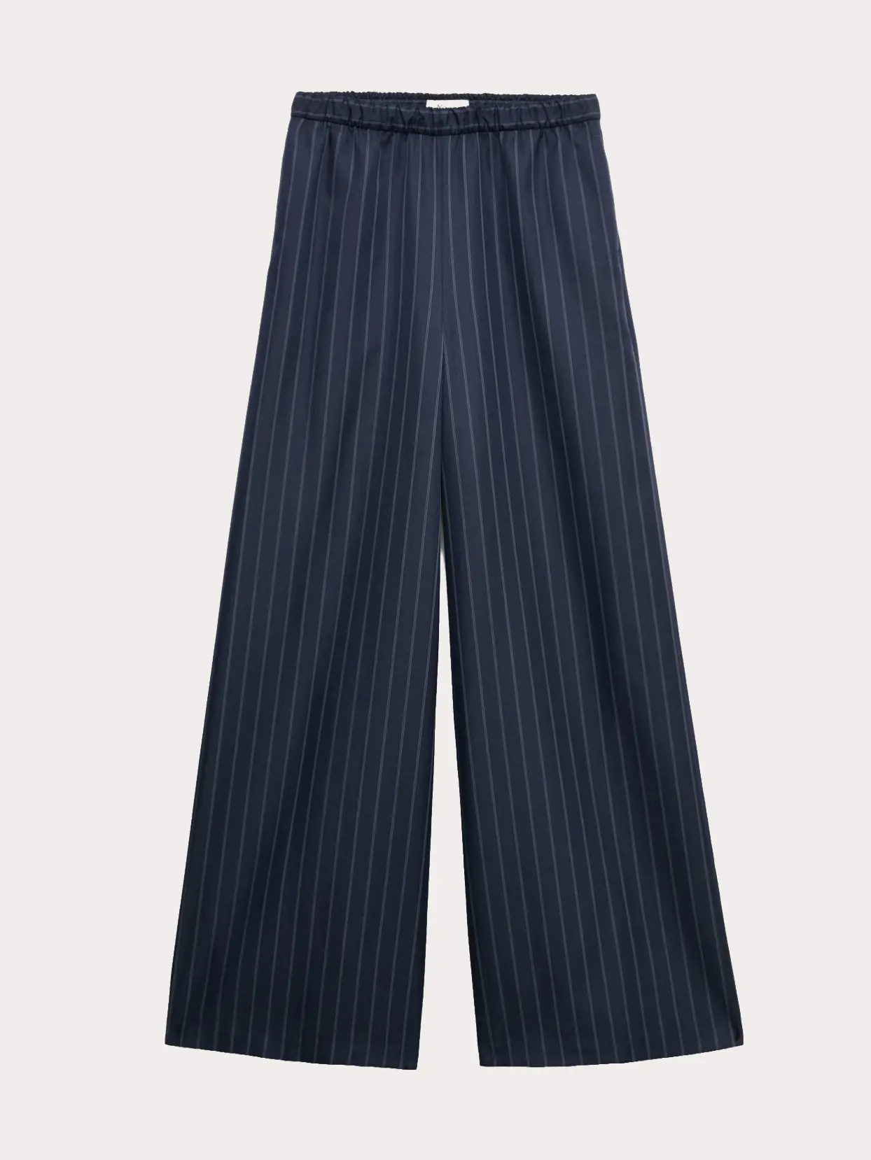 Wide-leg navy pinstripe trousers 