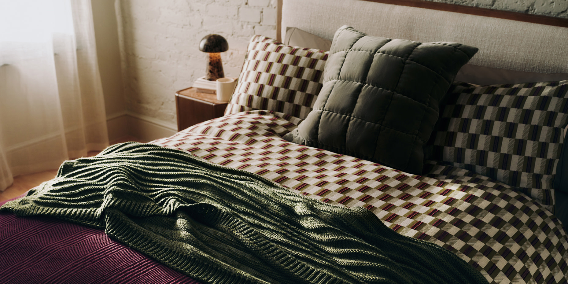 Green checkered bedding