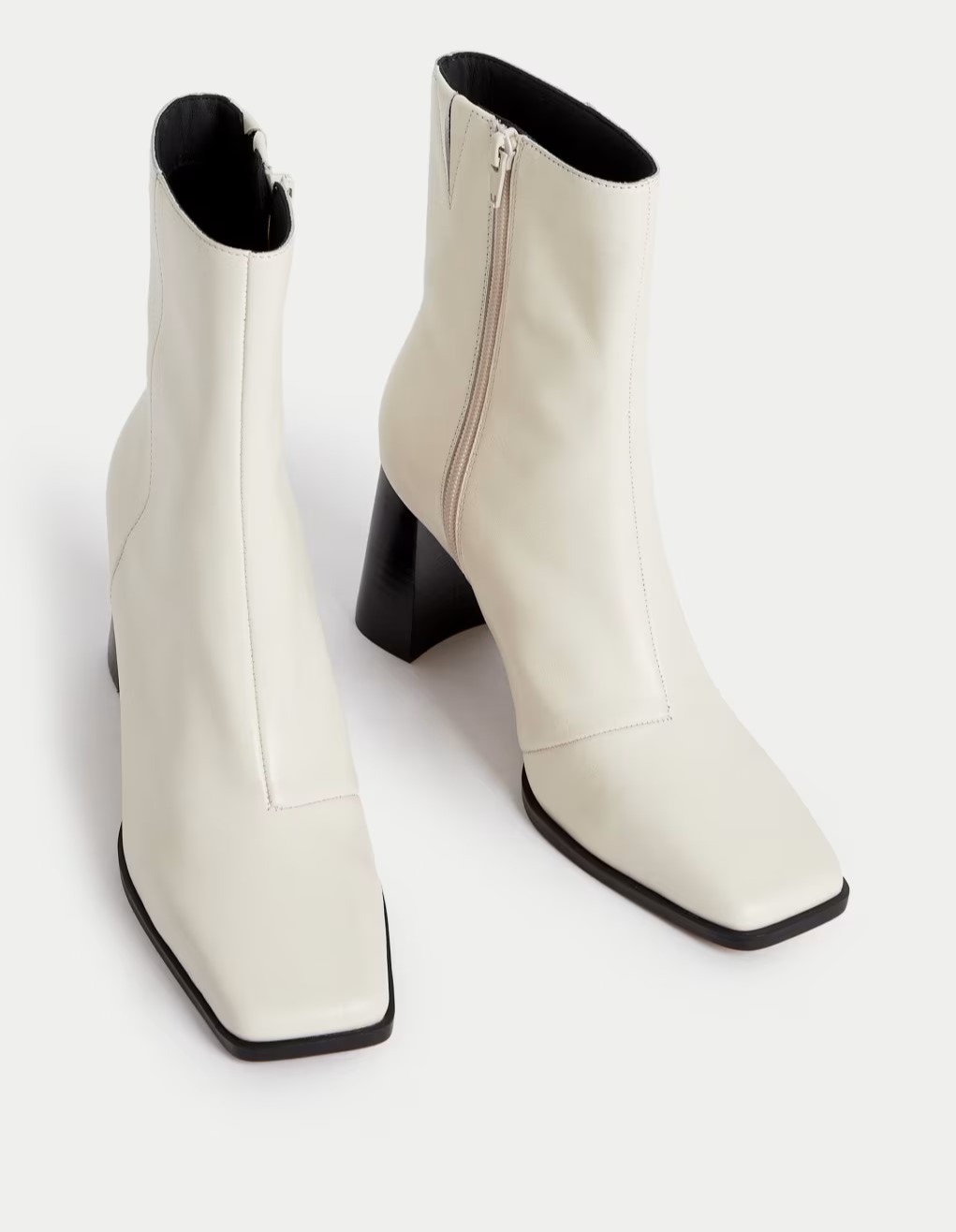 Cream Leather Block Heel Boots by M&S