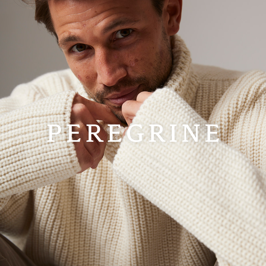 Man wearing cream Peregrine jumper