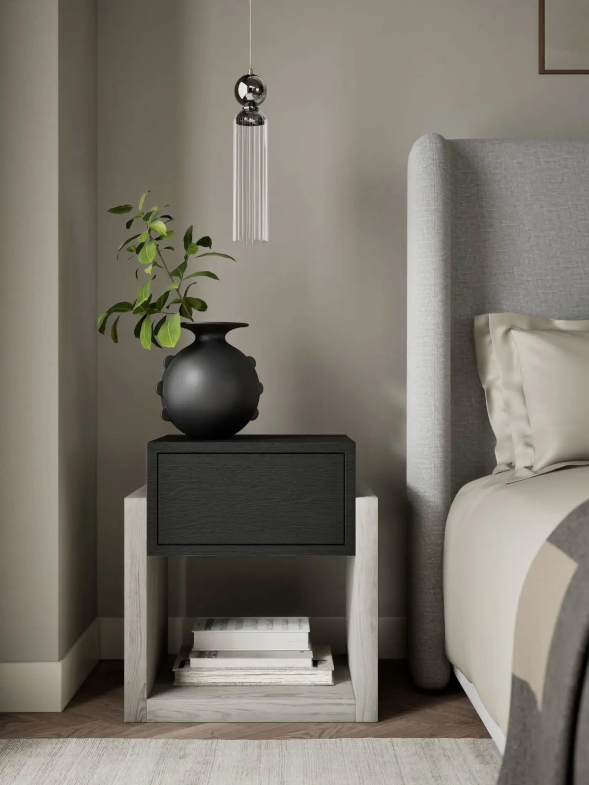 Monochrome cube-design bedside table 