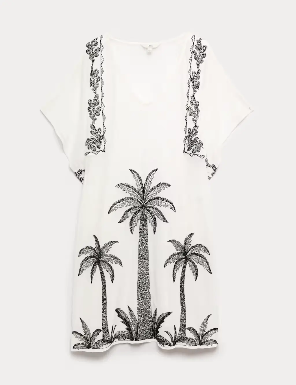 White kaftan with palm tree detail