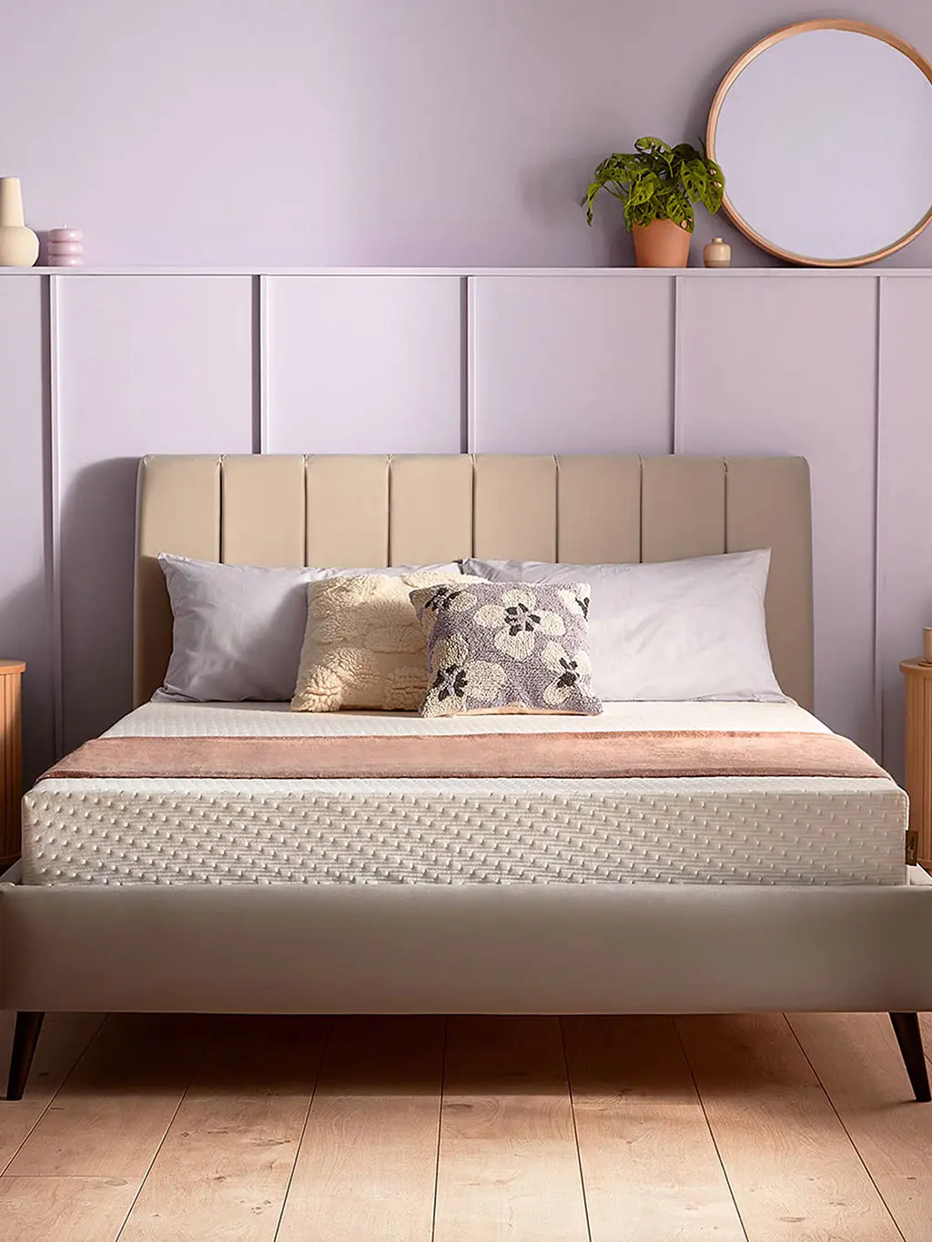 Memory-foam mattress on a beige bed