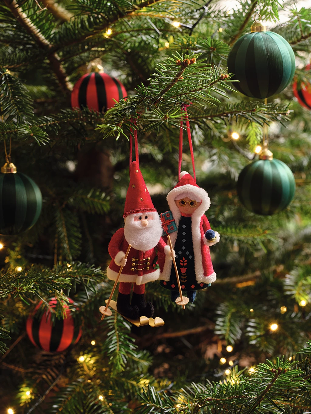 Felt Christmas decorations on a tree