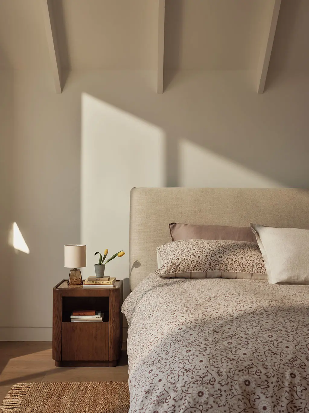 Bed with floral bedding