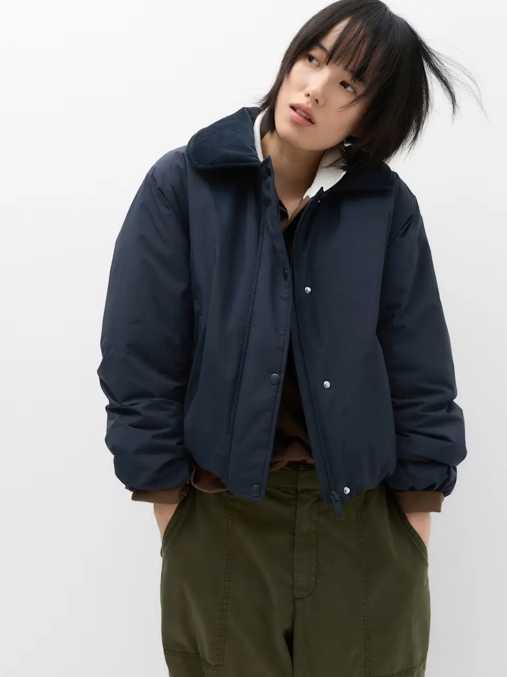 Woman in blue coat