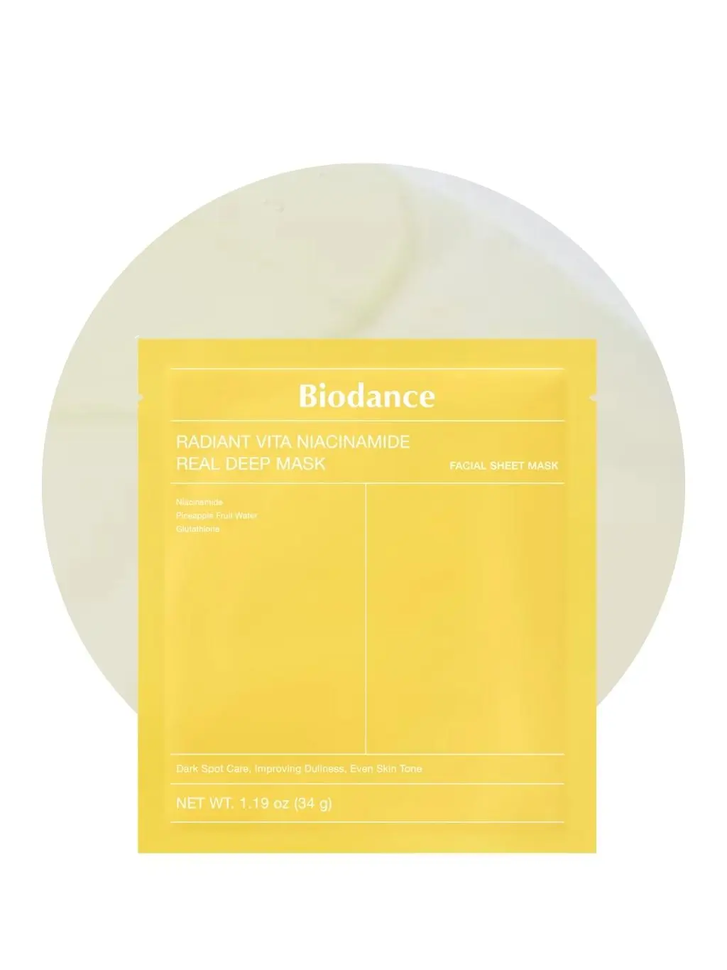 A packet of a K-beauty sheet mask in front of the actual mask