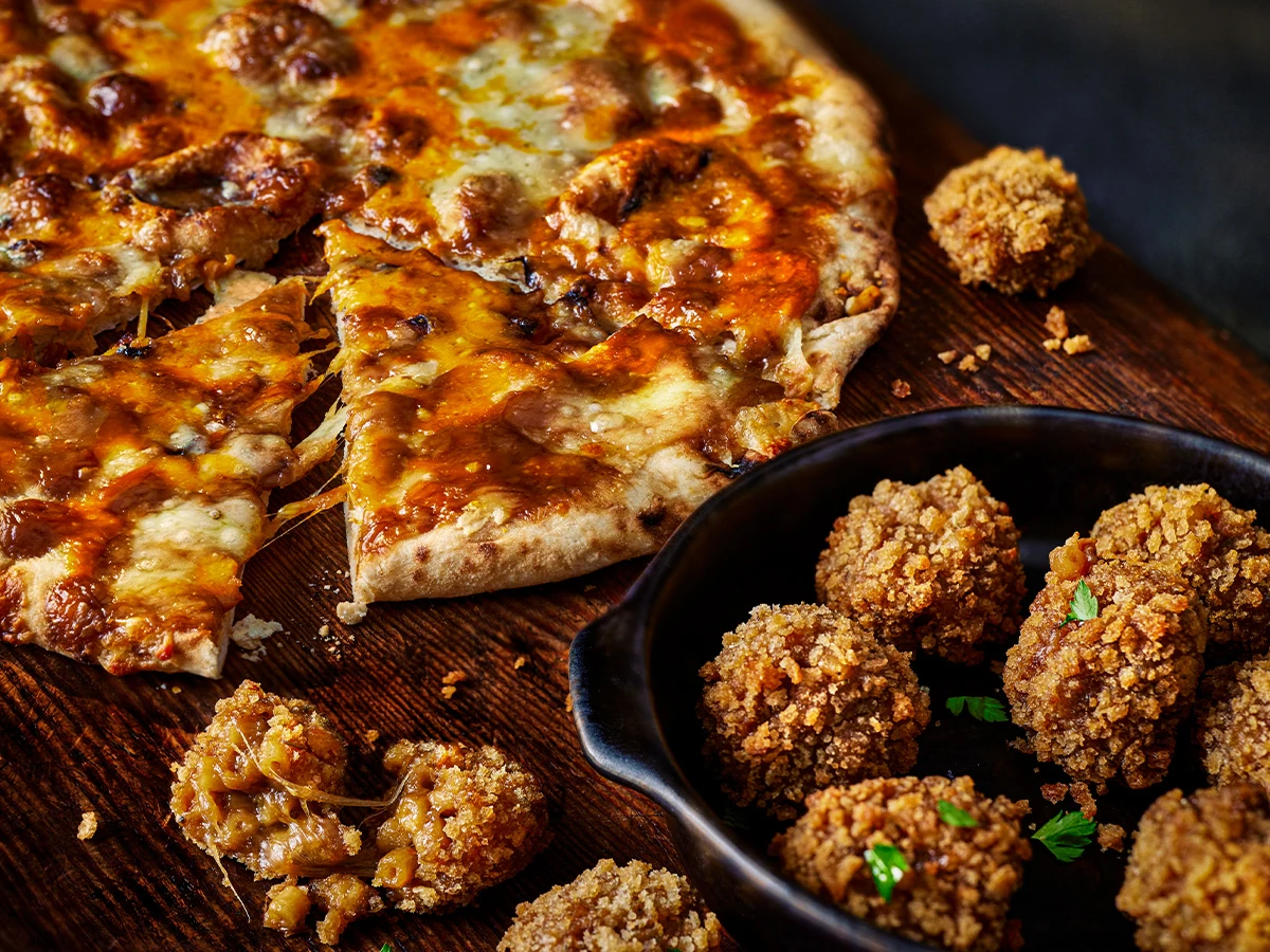 Marmite pizza and mac and cheese bites