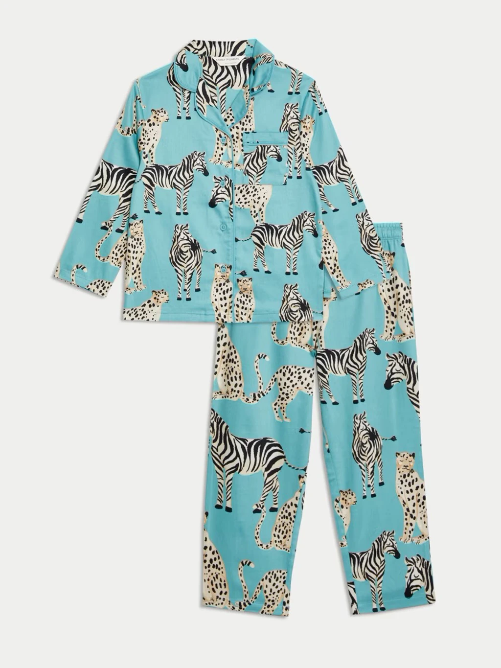Kids' blue zebra-print matching Christmas pyjamas