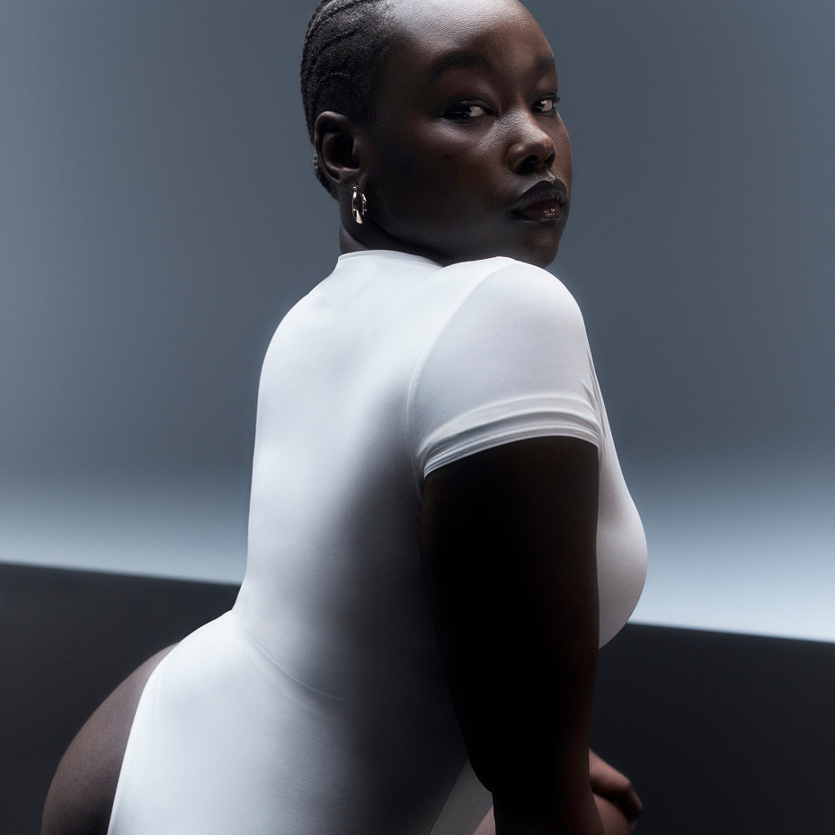 Woman wearing white shapewear