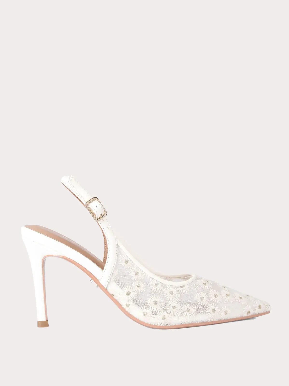 White mesh heel with daisy design