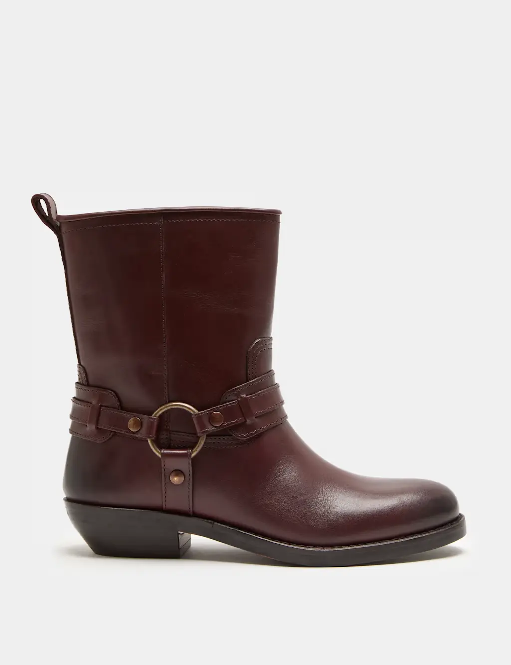 Leather Cowboy Block Heel Mid Calf Boots