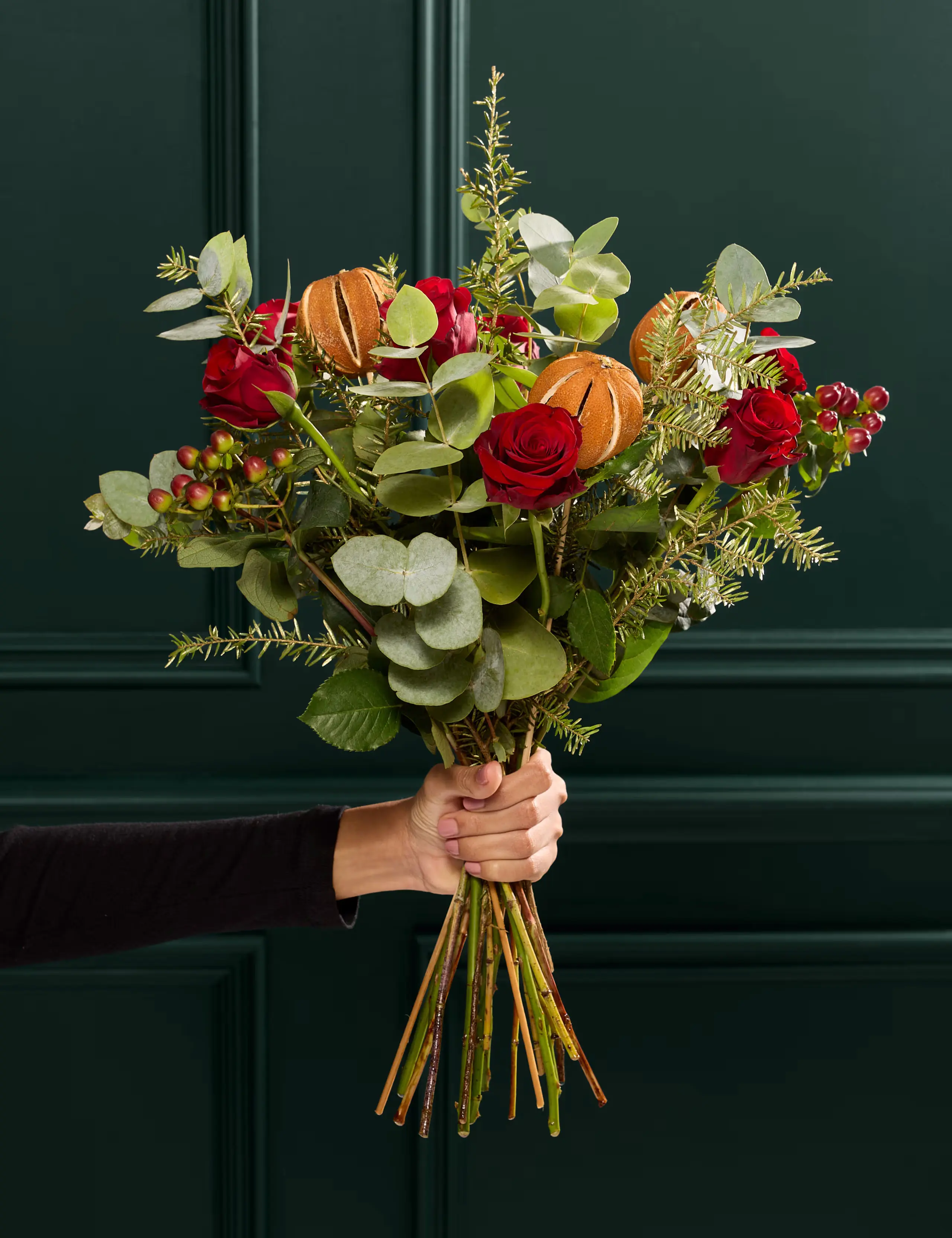 Festive-Red-Rose-Eucalyptus-Hypericum