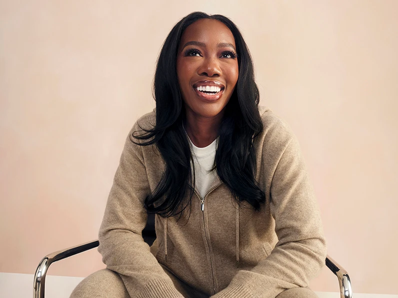 Celebrity stylist Melissa wearing a cashmere hoodie by Autograph
