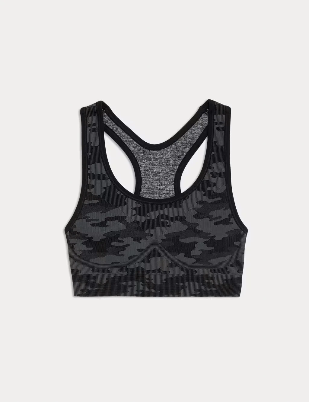 Black camouflage pattern sports bra