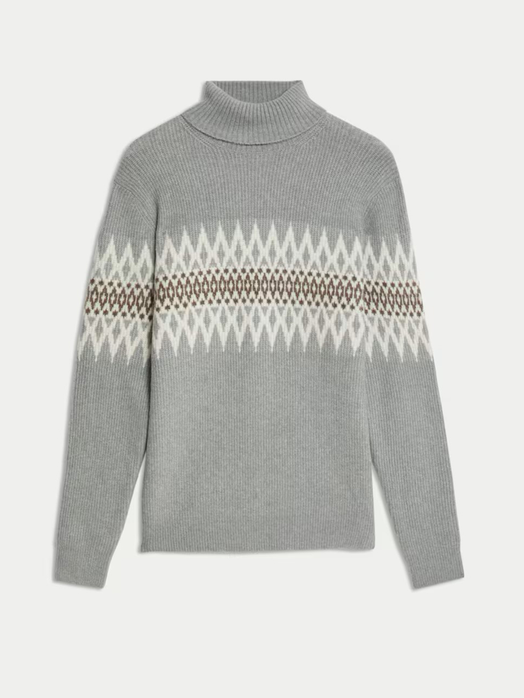 Men's grey roll-neck Fair Isle Christmas jumper