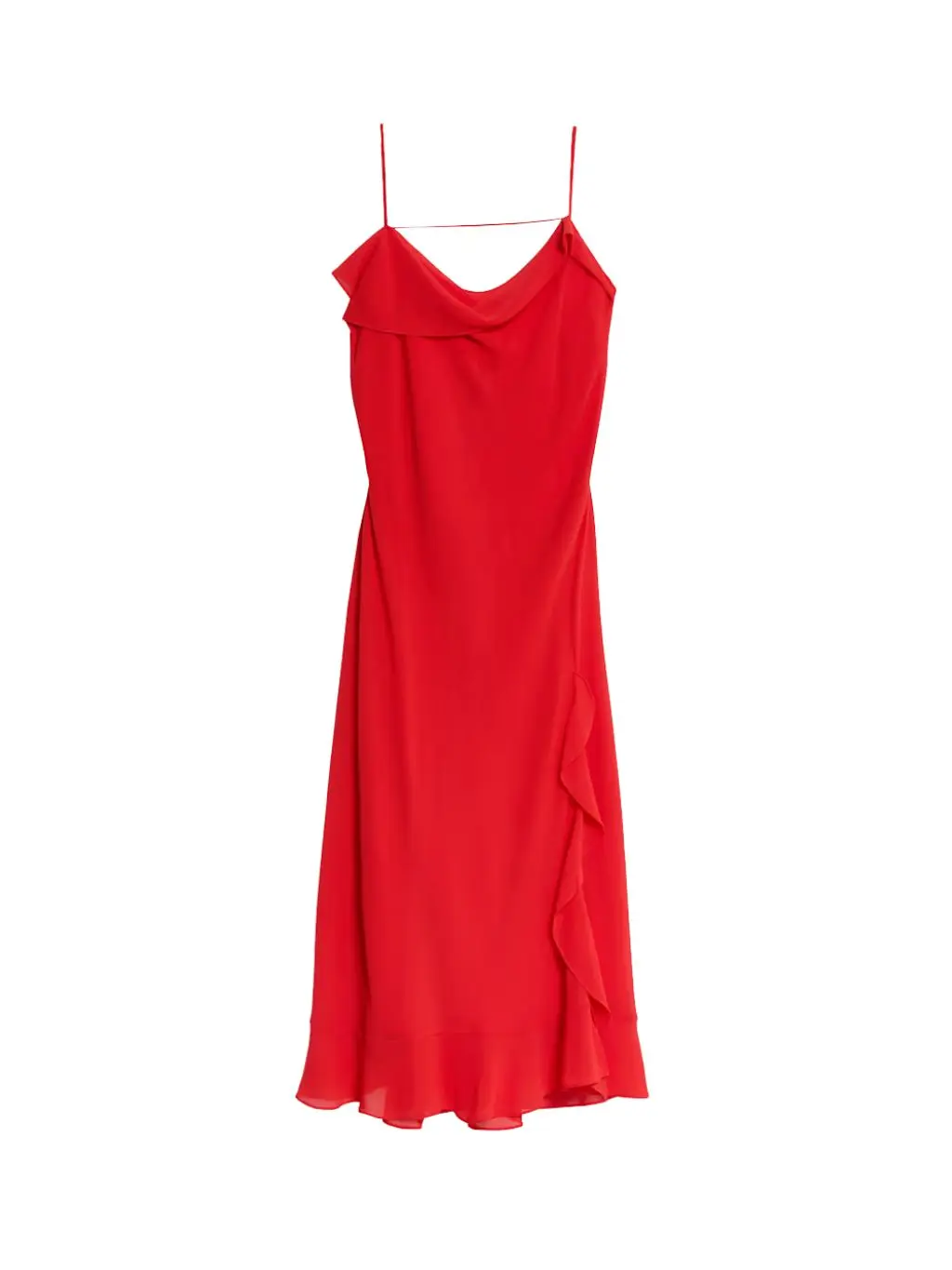 A bright red cowl neck slip dress
