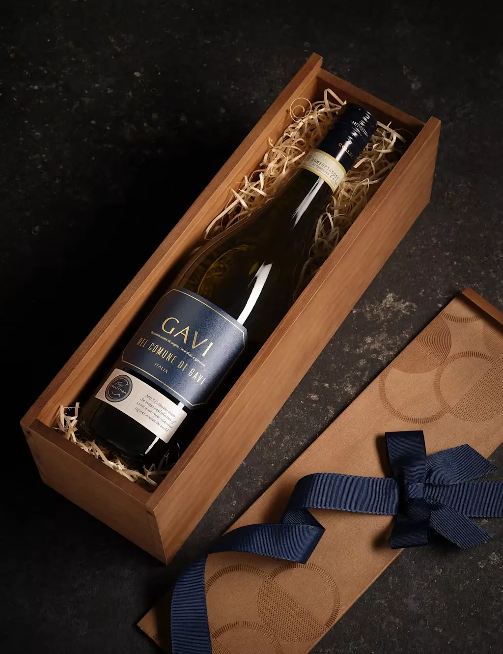 White wine in wooden box