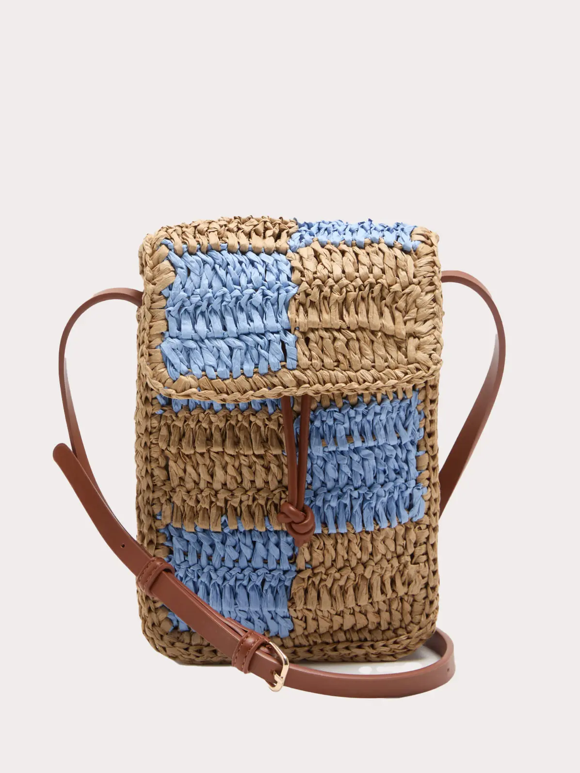Straw checkerboard cross-body bag 