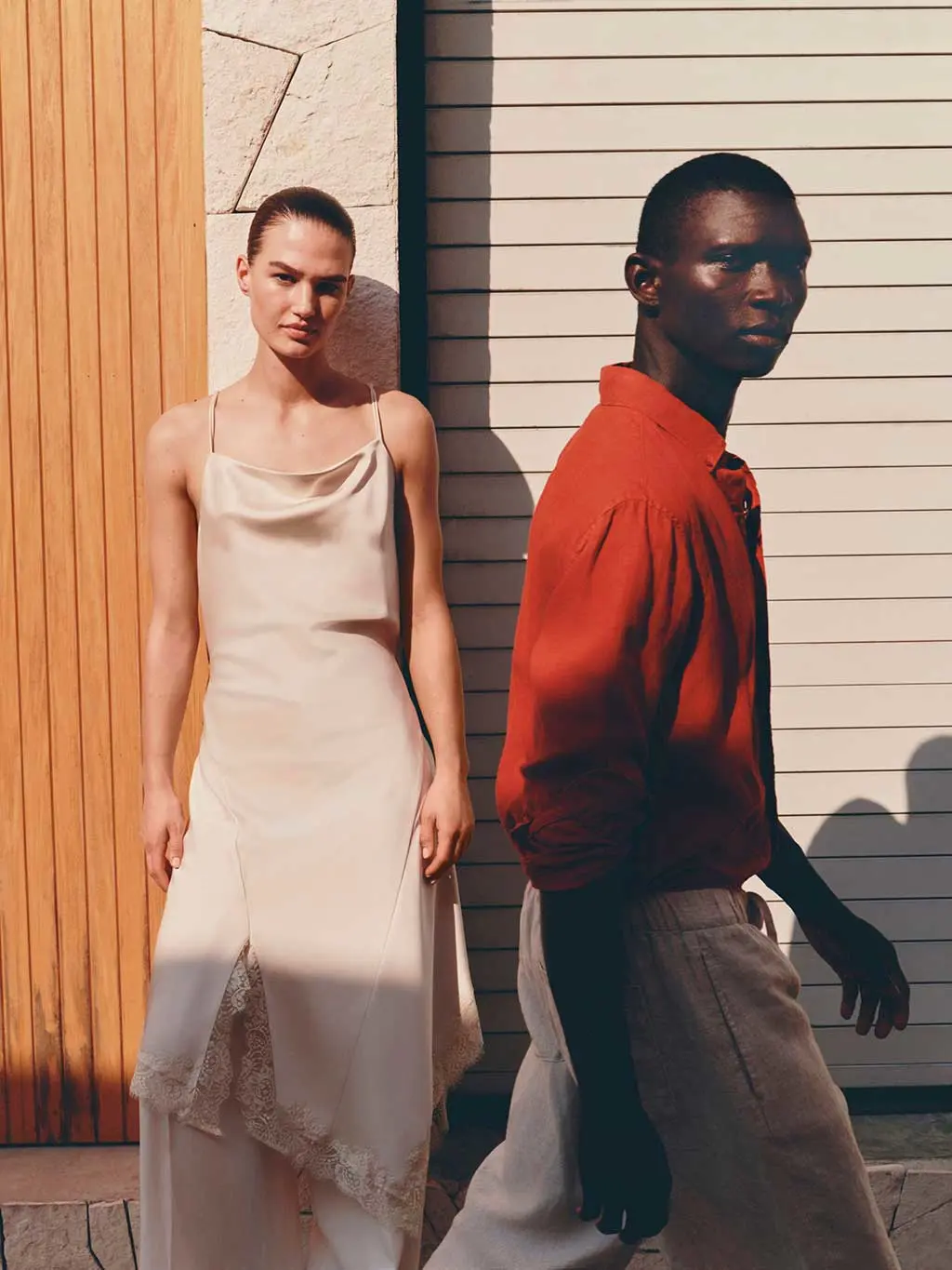 Woman and man in holiday clothes