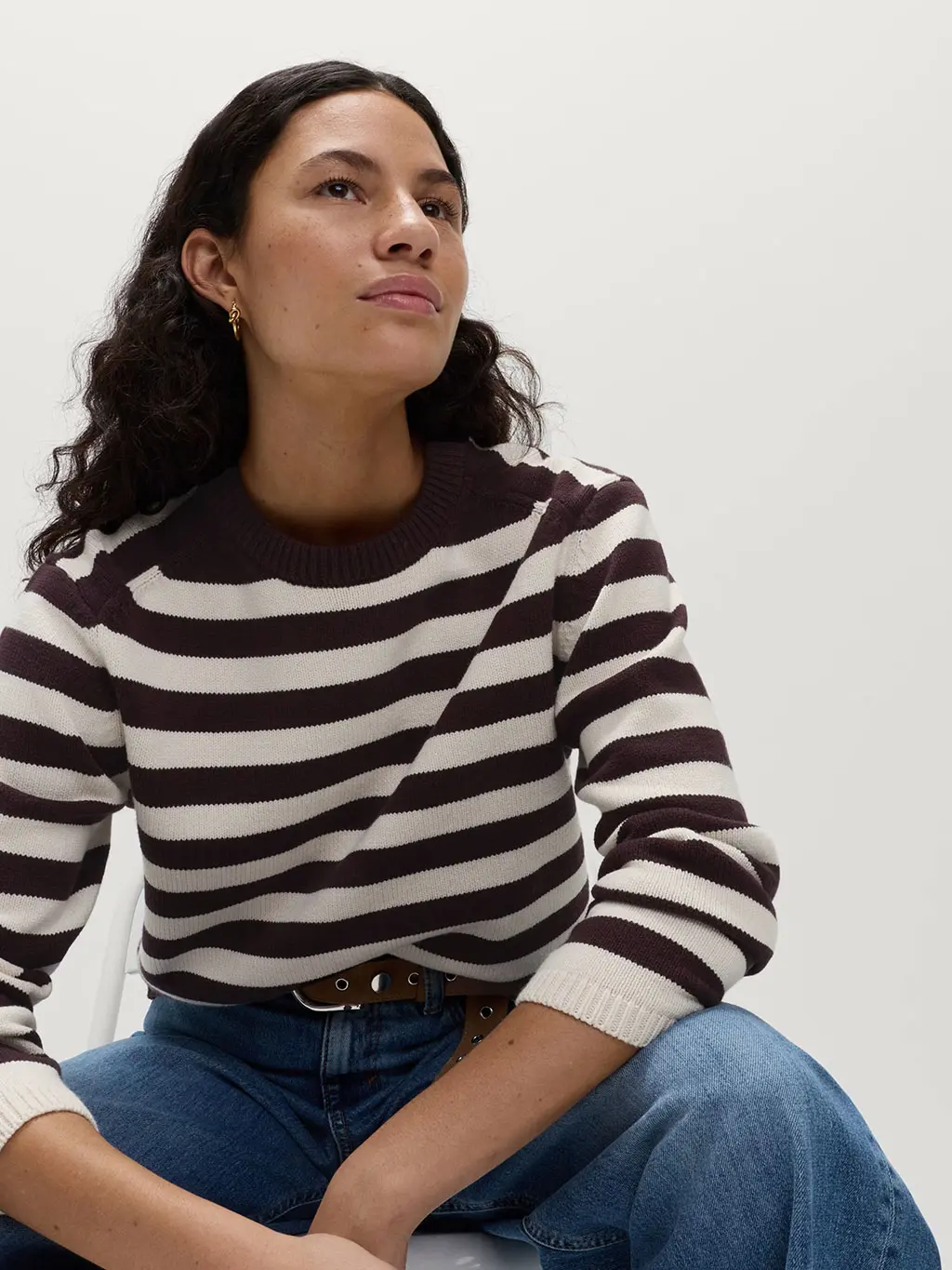 Brown and cream crew-neck jumper