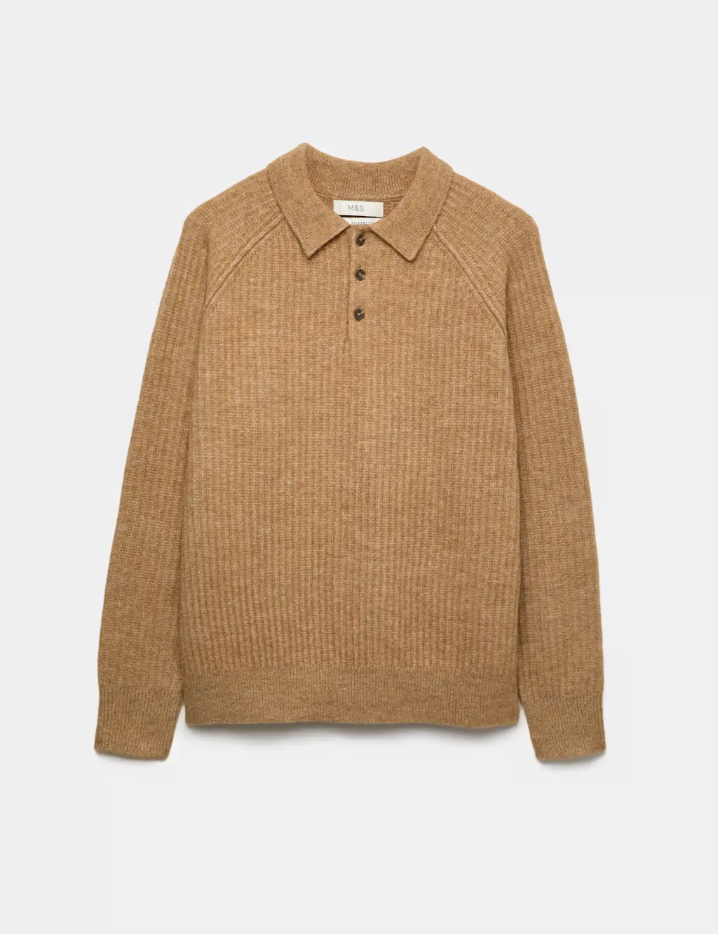 Lofty Ribbed Buttoned Knitted Polo Shirt