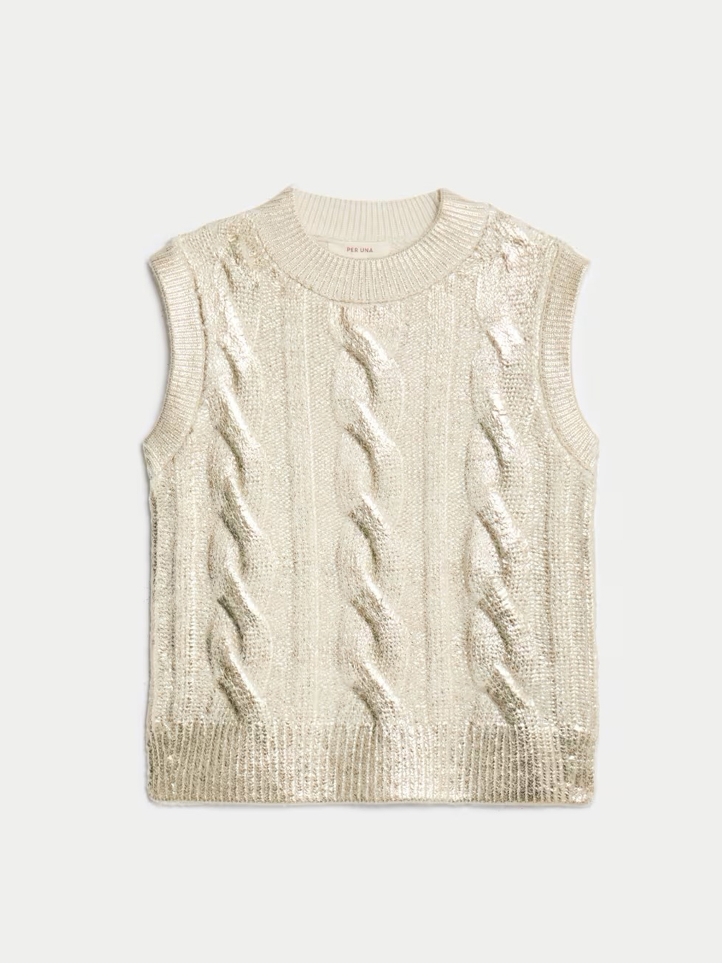 Women's gold sleeveless cable-knit sweater