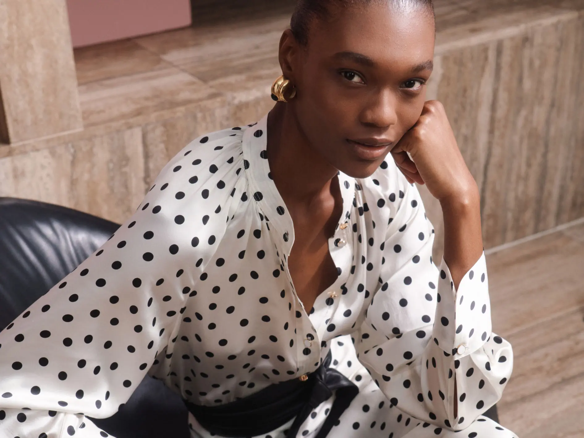 Woman wearing polka dot dress