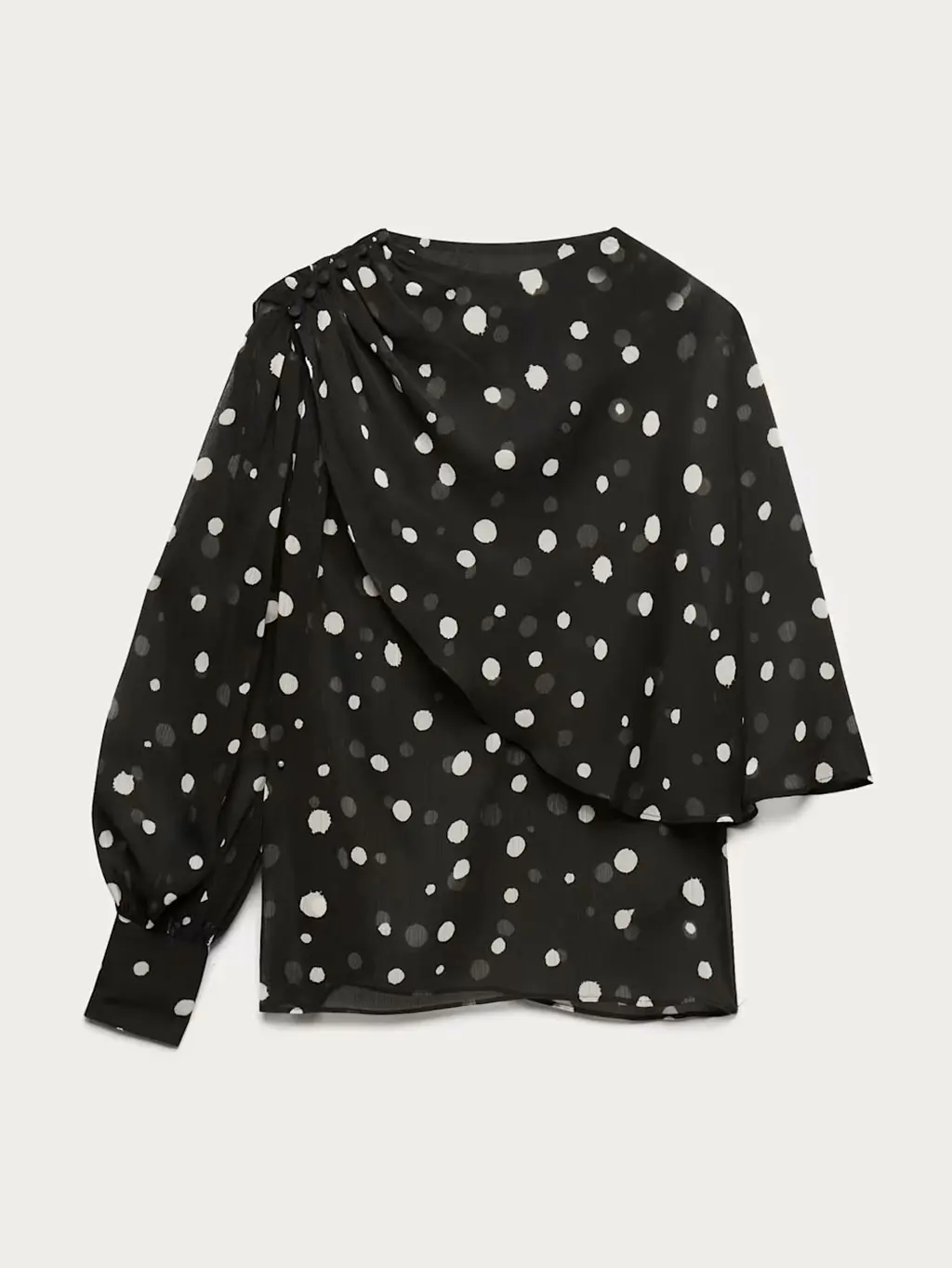Black and white polka-dot asymmetric blouse