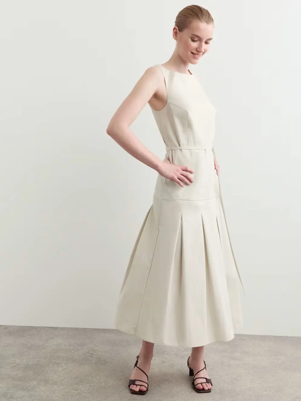 Woman in grey dress