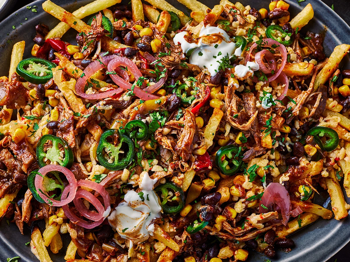 A tray of loaded fries