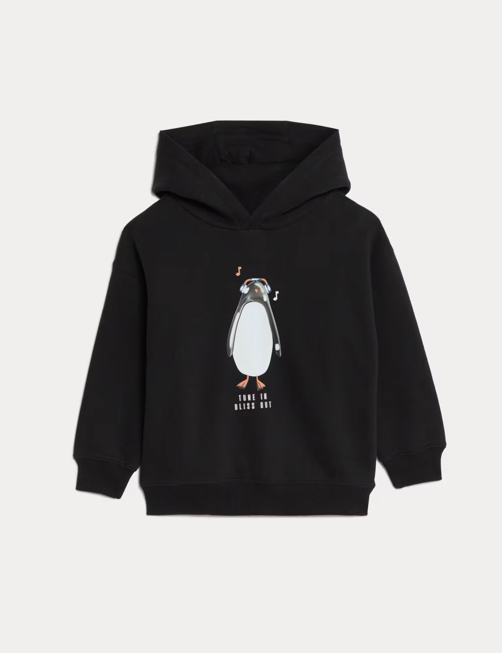 Kids' black cotton-rich penguin hoodie