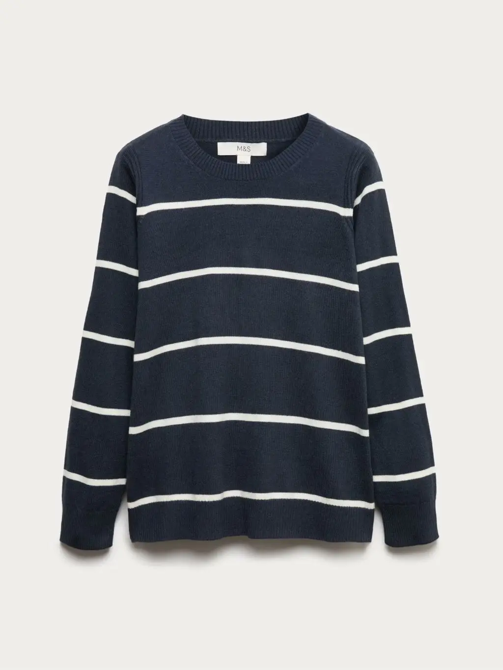 A cutout of a navy and white stripe jumper