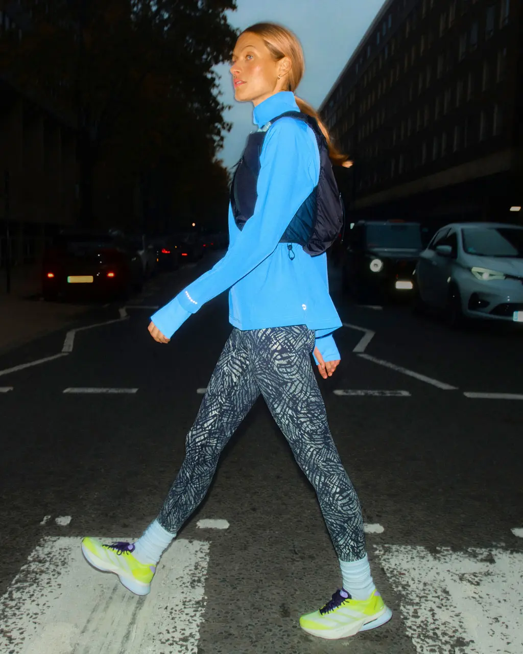 Woman wearing running gear for nighttime