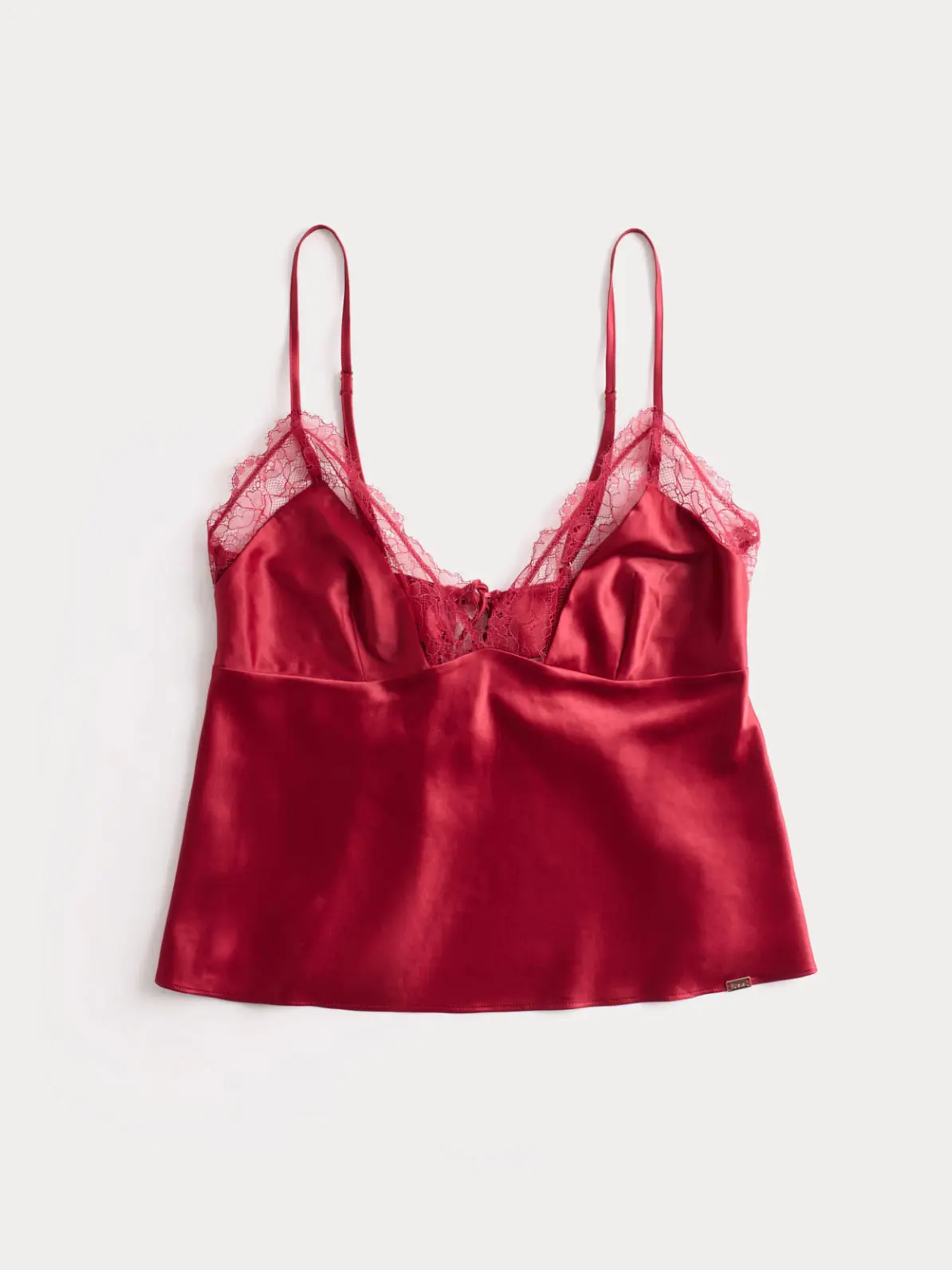 Red satin camisole with lace details 