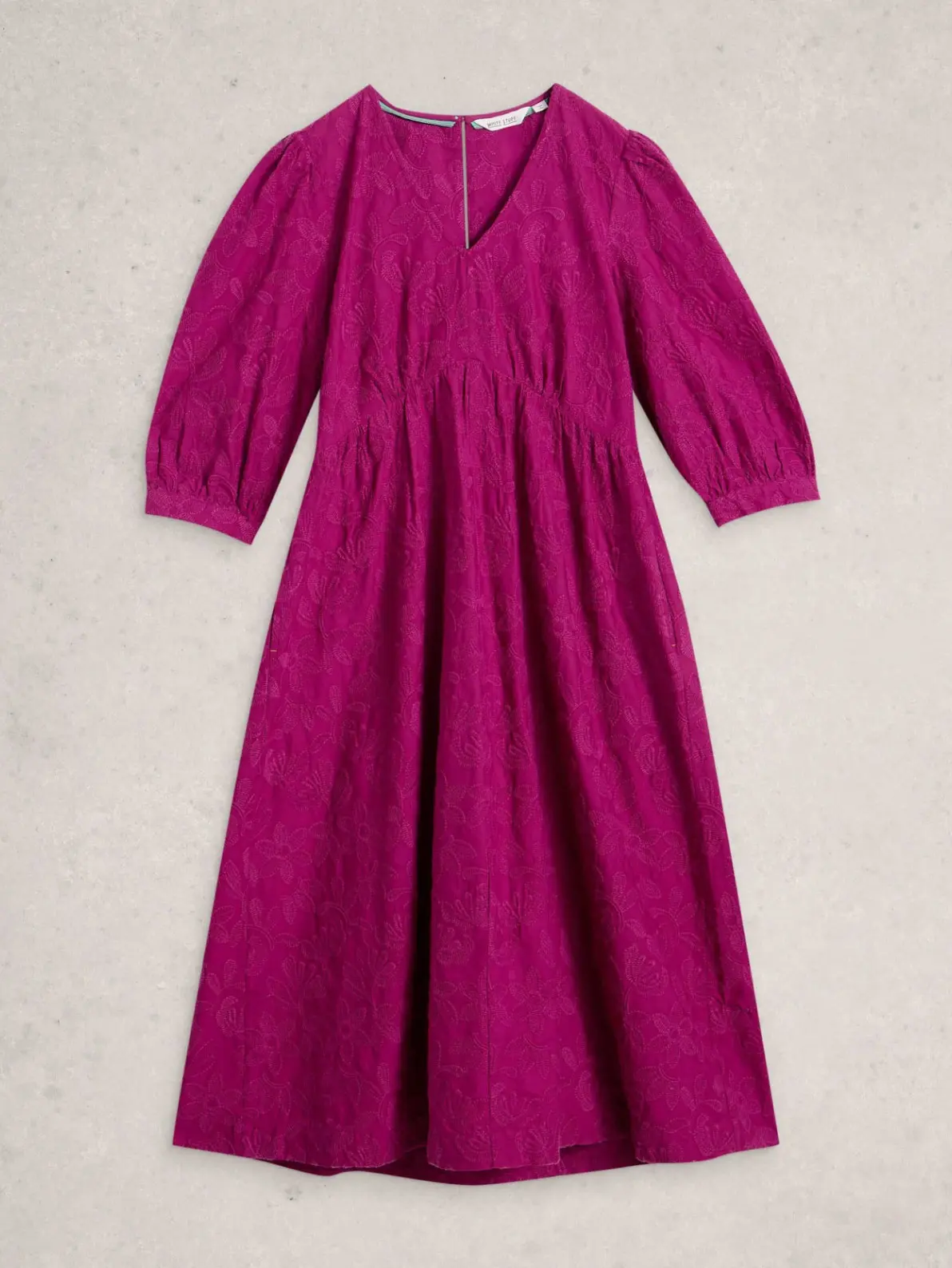 Fuchsia pink dress with V-neck 