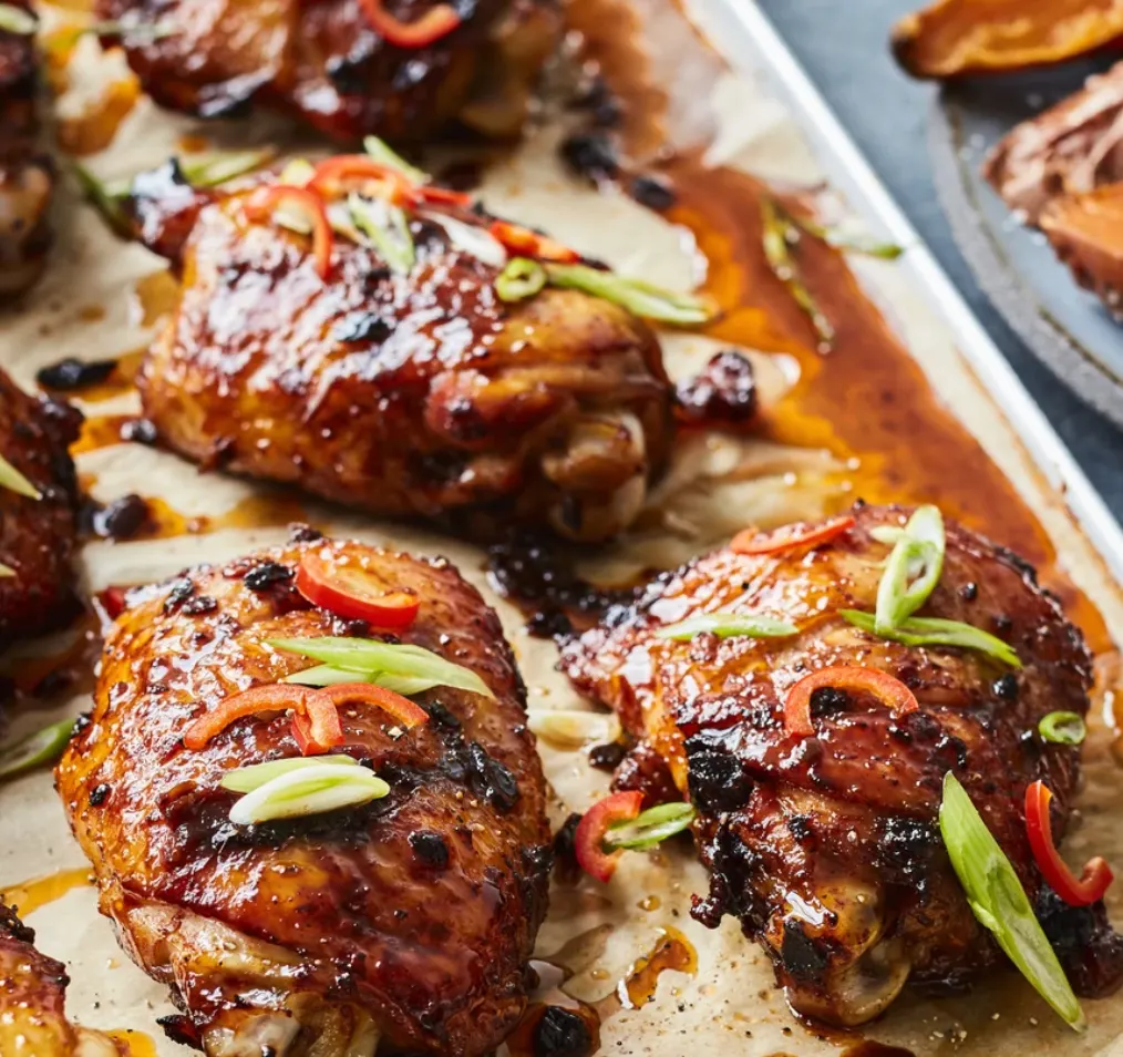 Sticky BBQ chicken thighs