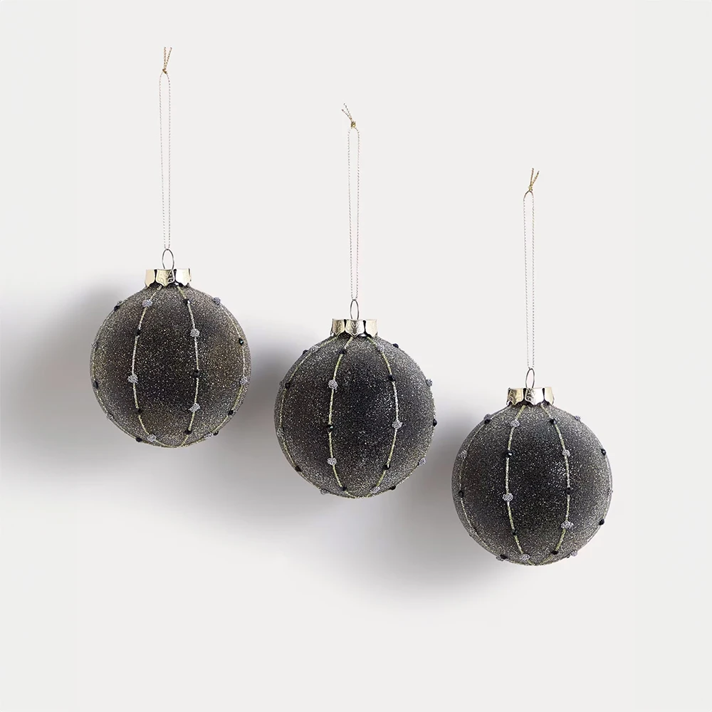 Trio of grey frosted glass baubles