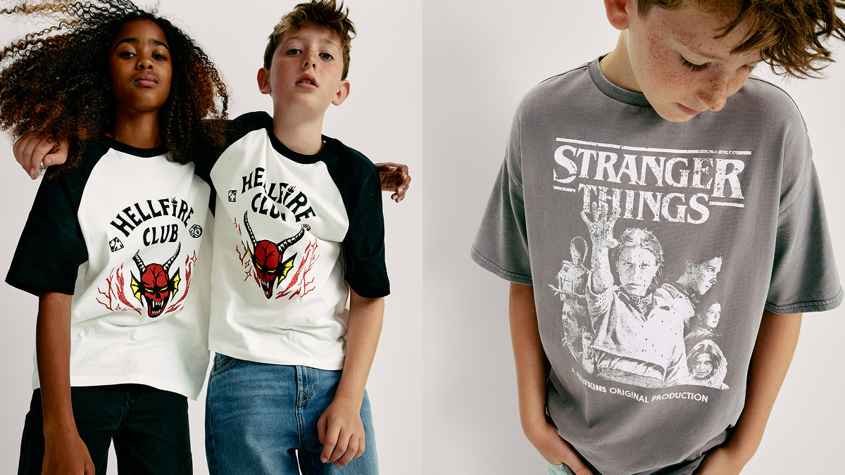 Kids wearing Stranger Things t-shirt with jeans