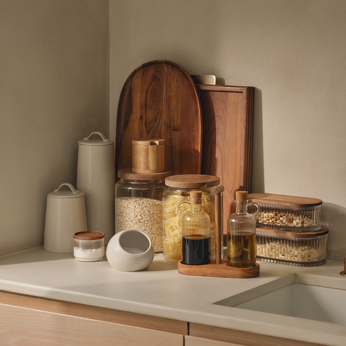 Jars on kitchen counter