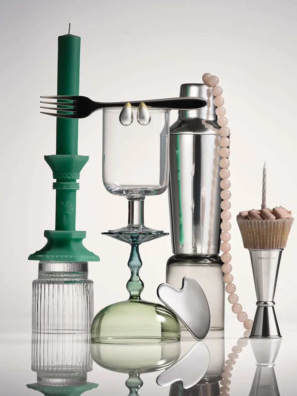 Glasses, candles, and jewlery