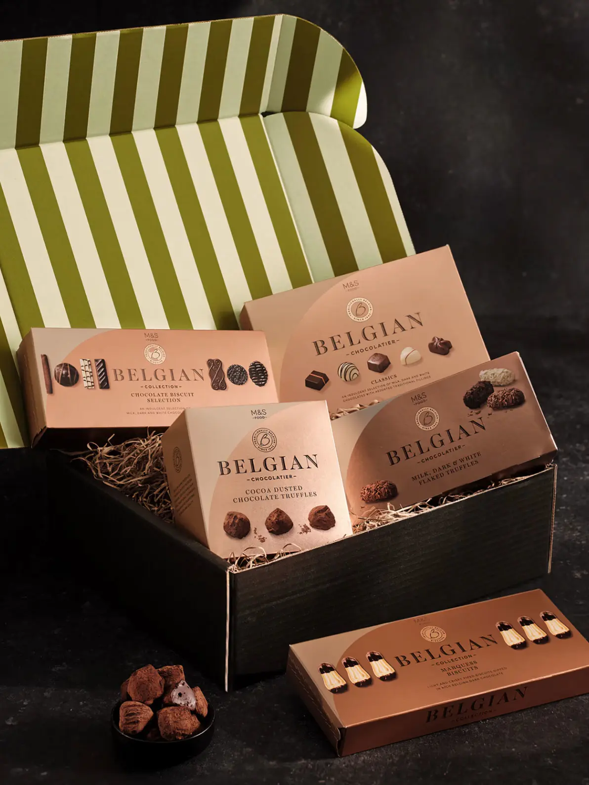 Gift box filled with an assortment of chocolates