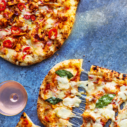 Pizza with a glass of rosé